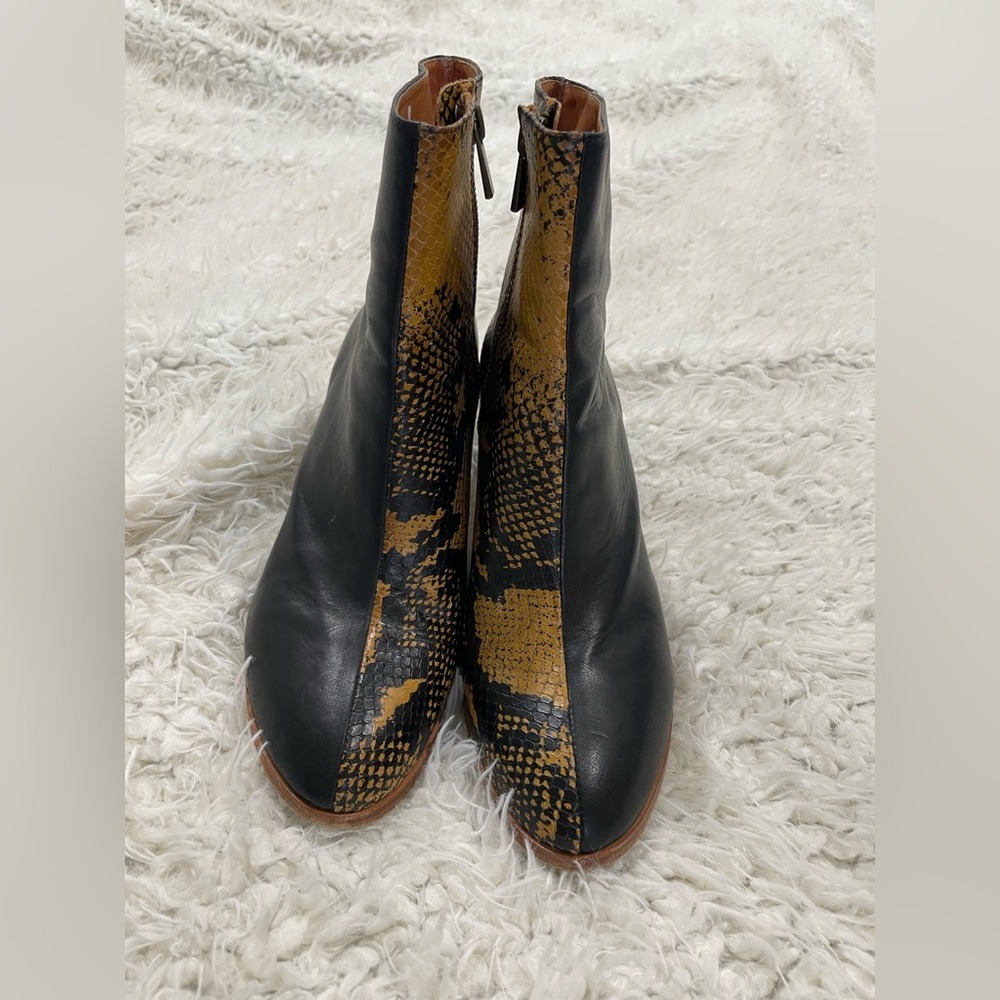 Charlotte Stone Black and Mustard Snakeskin Ankle Boots - Picture 8 of 11